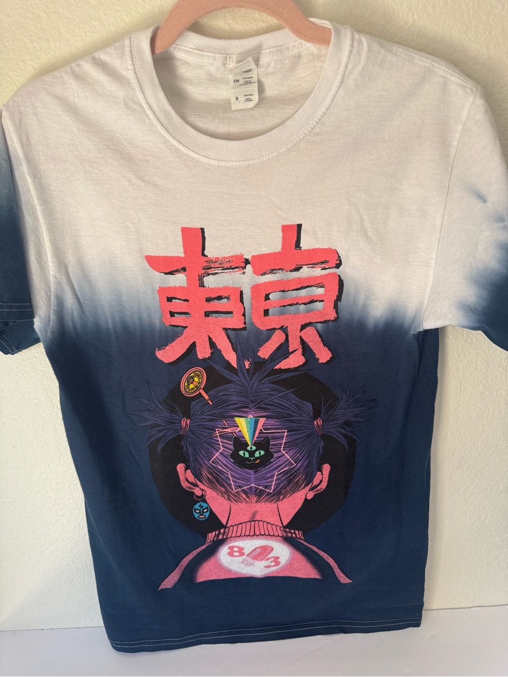 Gorillaz Band Dip-Dye Noodle Portrait Merch Tokyo Men’s  Tee - White & Navy SZ S